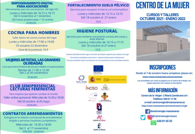 Abierta la inscripción para los cursos del Centro de la Mujer de Manzanares Abierta la inscripción para los cursos del Centro de la Mujer de Manzanares