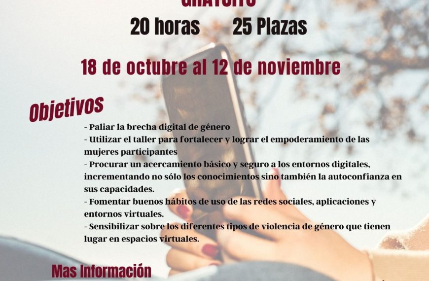Taller de igualdad digital y visibilización en las redes 3.0 del 18 de octubre al 12 de noviembre en Puertollano