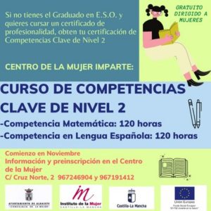 Curso gratuito de competencias clave de nivel 2 presencial del Centro de la Mujer de Albacete