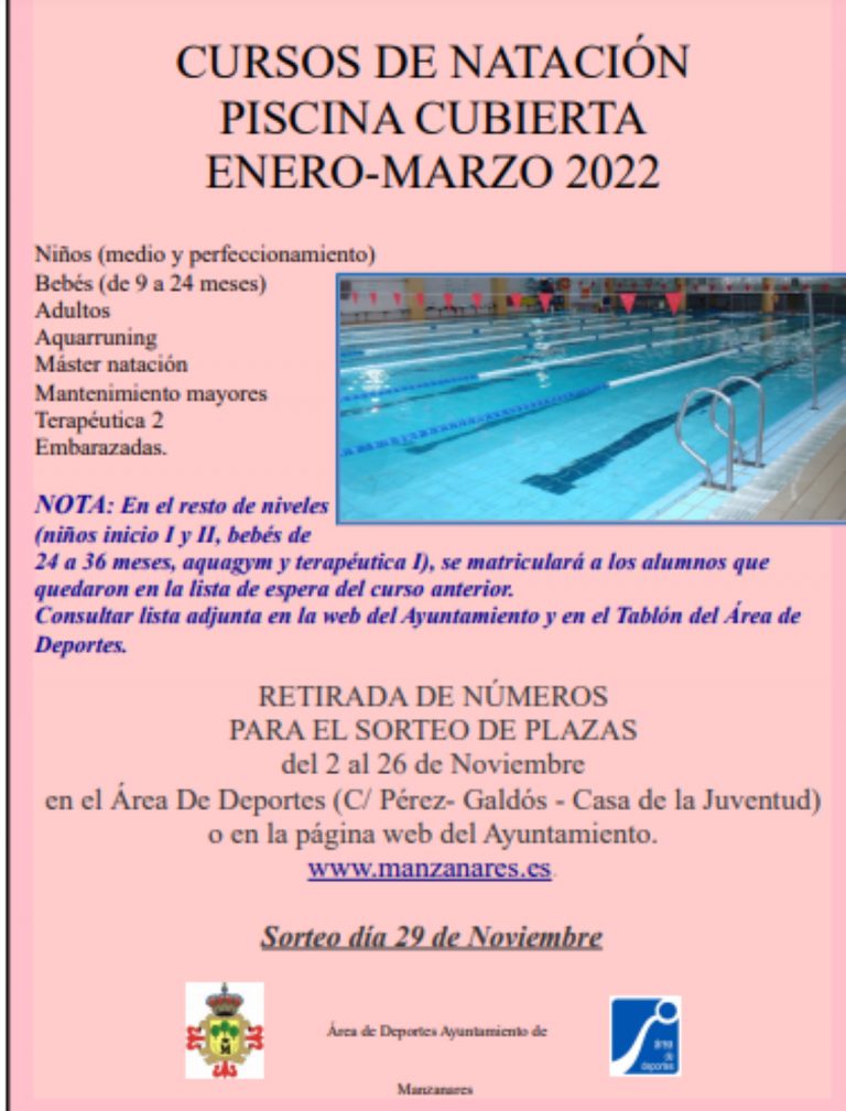 Cursos de natación piscina cubierta de Manzanares enero-marzo 2022 Cursos de natación piscina cubierta de Manzanares enero-marzo 2022
