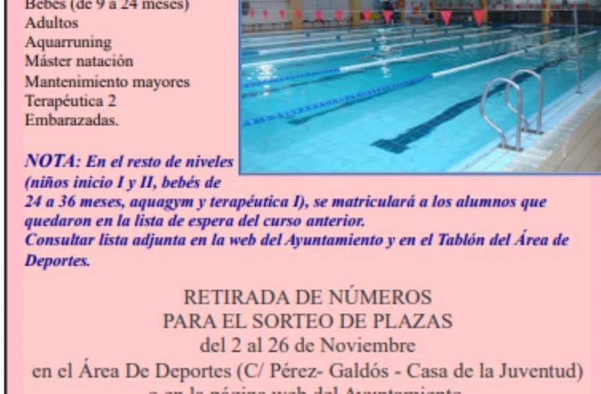 Cursos de natación piscina cubierta de Manzanares enero-marzo 2022
