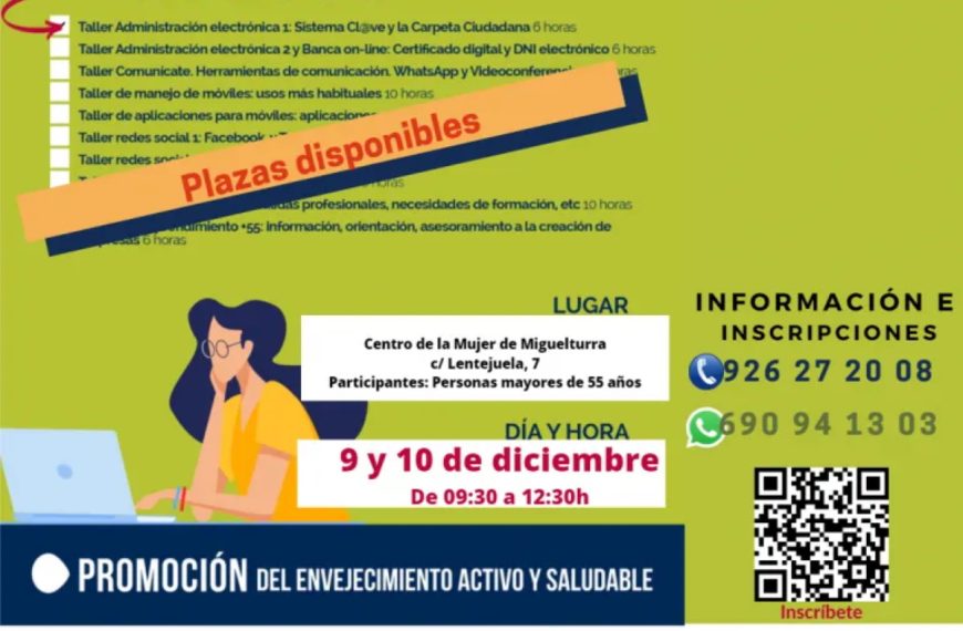 Plazo para participar en cursos gratuitos de nuevas tecnologías para mayores de 55 años de Miguelturra hasta el 7 de diciembre