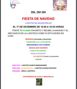 Fiesta de Navidad de las ludotecas municipales de Manzanares el 17 de diciembre de 18 a 19:30 horas