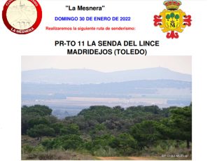 Ruta de senderismo PR-TO 11 del Club de Senderismo La Mesnera a La Senda del Lince Madridejos (Toledo) el domingo 30 de enero
