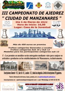 II Campeonato de Ajedrez “Ciudad de Manzanares” el 5 de marzo en la Casa de la Juventud de la localidad