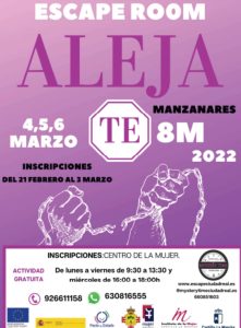 Escape Room Aleja el 4, 5 y 6 de marzo en el Centro de la Mujer de Manzanares