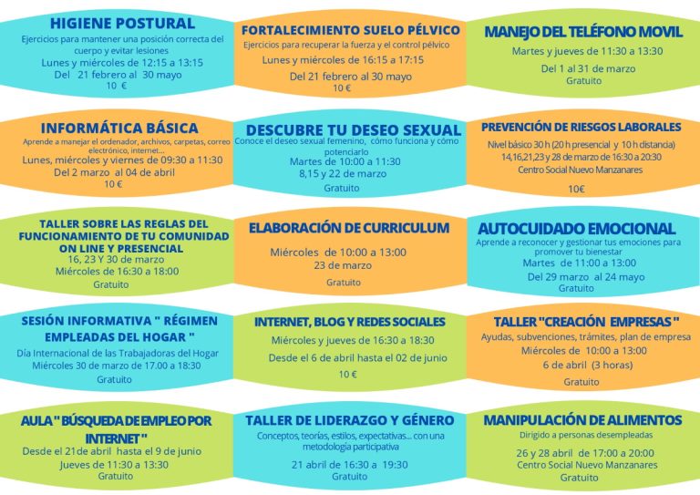 Nueva oferta formativa del Centro de la Mujer de Manzanares para los  meses de febrero a  junio de 2022