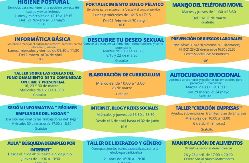 Nueva oferta formativa del Centro de la Mujer de Manzanares para los meses de febrero a junio de 2022
