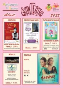 Programa de actividades en el Gran Teatro de Manzanares durante todo el mes de abril