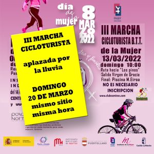 Aplazada al 20 de marzo la III Marcha Cicloturista de la Mujer en Puertollano debido a previsión de lluvia
