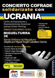 Concierto Cofrade «Solidarízate con Ucrania» el sábado 19 de marzo en Miguelturra