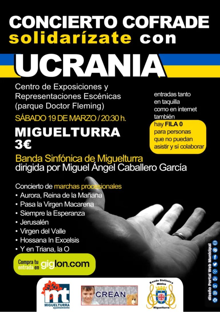 Concierto Cofrade «Solidarízate con Ucrania» el sábado 19 de marzo en Miguelturra