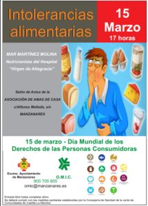Charla Intolerancias alimentarias el 15 de marzo en la Asociación Amas de Casa de Manzanares