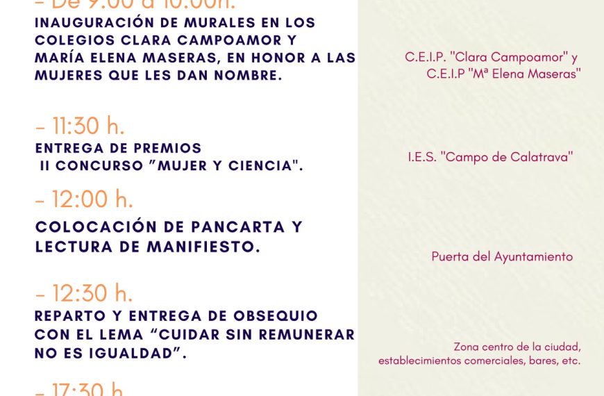 Programa de actos conmemorativos del 8 de marzo Día Internacional de la Mujer en Miguelturra