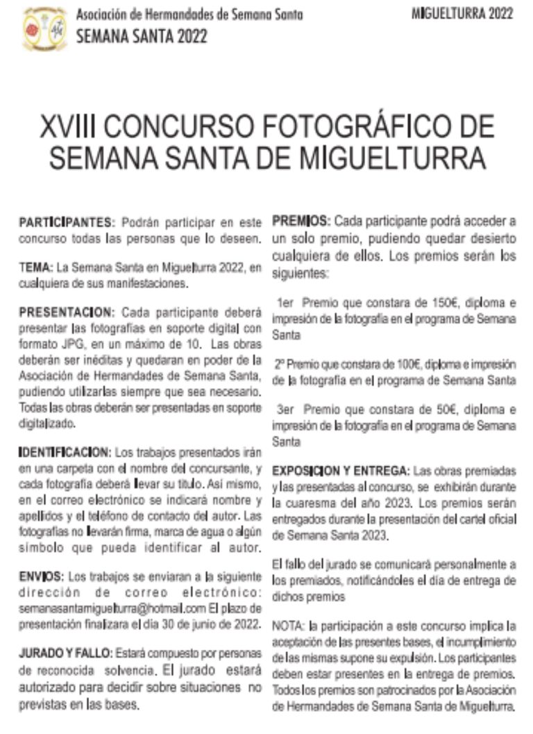 XVIII Concurso Fotográfico de Semana Santa 2022 de Miguelturra