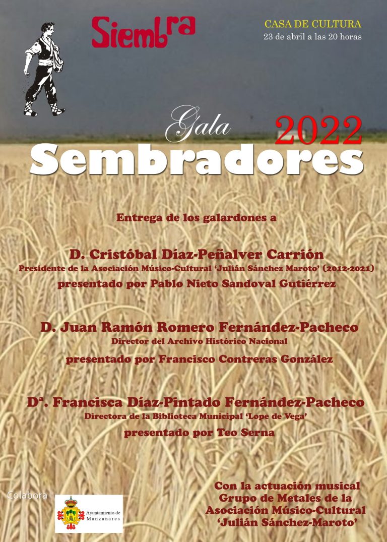 Invitan a la ciudadanía a asistir a la gala ‘Sembradores 2022’ este sábado en la Casa de Cultura de Manzanares con entrada gratuita