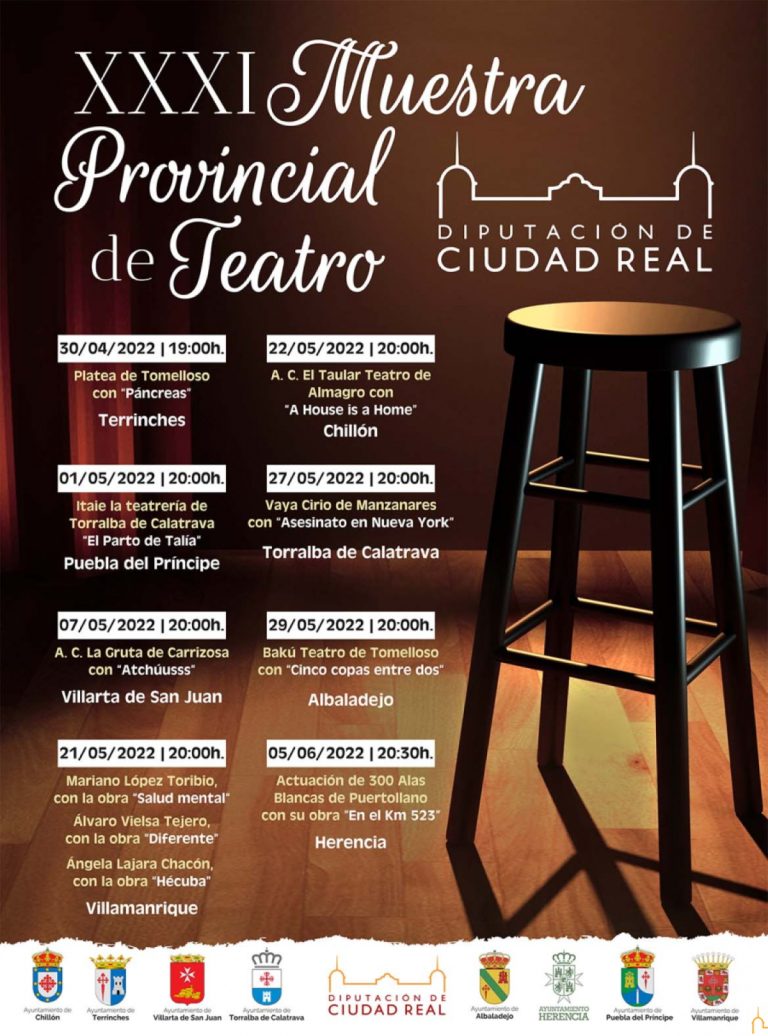 La XXXI Muestra Provincial de Teatro llevará del 30 de abril al 5 de junio estupendas propuestas a hermosos lugares de la provincia de Ciudad Real