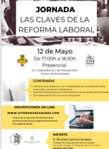 Jornada gratuita  Claves de la Reforma Laboral el 12 de mayo en el Vivero de Empresas de Manzanares