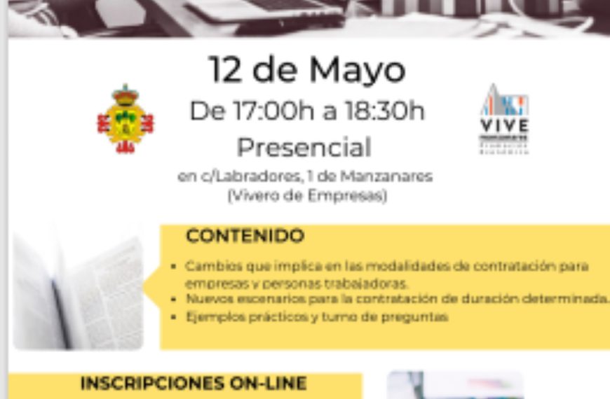 Jornada gratuita Claves de la Reforma Laboral el 12 de mayo en el Vivero de Empresas de Manzanares