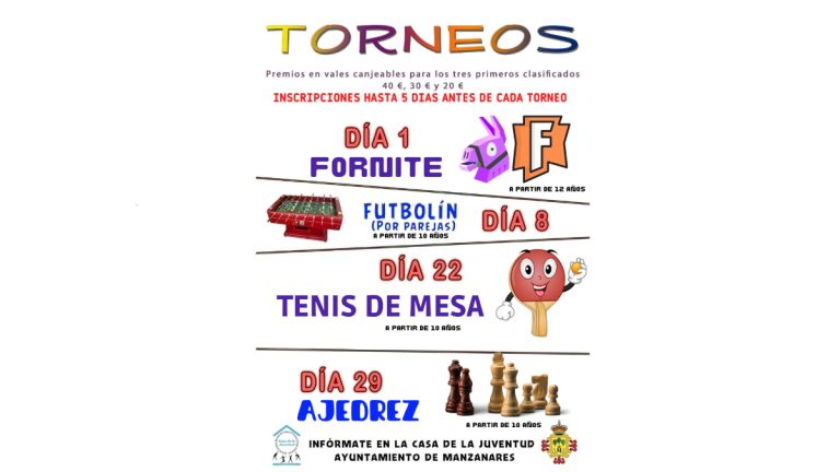Torneos de Fortnite, futbolín, tenis de mesa y ajedrez a partir del 1 de agosto en la Casa de la Juventud de Manzanares