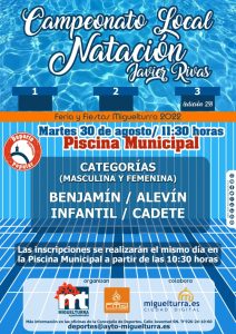 Campeonato Local de Natación «Javier Rivas» el 30 de agosto dentro de la programación deportiva de la Feria y Fiestas de Miguelturra