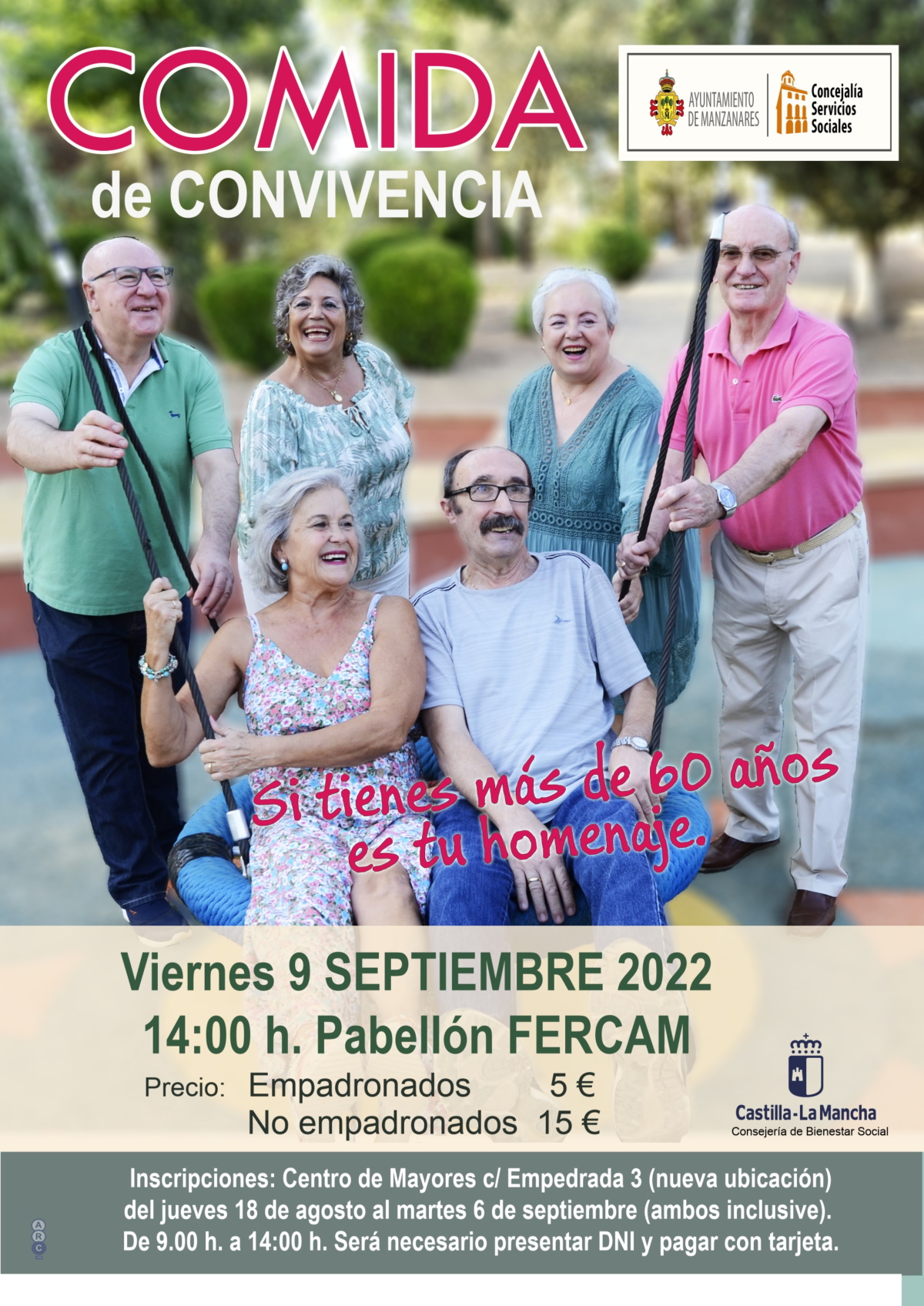 La comida de convivencia para personas mayores será el 9 de septiembre en el recinto ferial de Manzanares