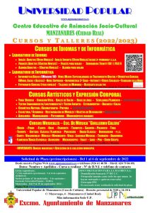 Del 1 al 6 de septiembre se puede solicitar plaza para participar en los cursos de la Universidad Popular de Manzanares