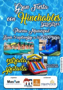 Gran fiesta de hinchables terrestres el 5 de septiembre a las 12 de la mañana en la piscina municipal de Miguelturra ¡gratuita!