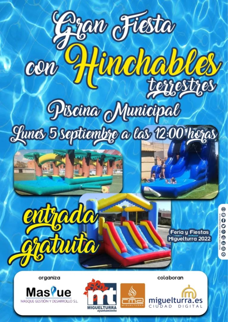 Gran fiesta de hinchables terrestres el 5 de septiembre a las 12 de la mañana en la piscina municipal de Miguelturra ¡gratuita!