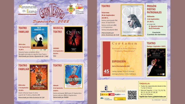 Programación de ‘Manzanares en Escena’ para el mes de septiembre en el Gran Teatro