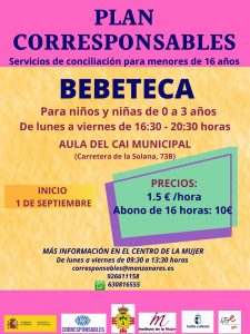 El servicio de bebeteca en Manzanares se reanudará el 1 de septiembre para apoyar a las familias a conciliar la vida laboral y familiar
