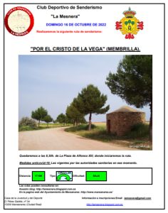 Ruta de senderismo “Por el Cristo de la Vega” (Membrilla) el 16 de octubre del Club de Senderismo “La Mesnera” de Manzanares