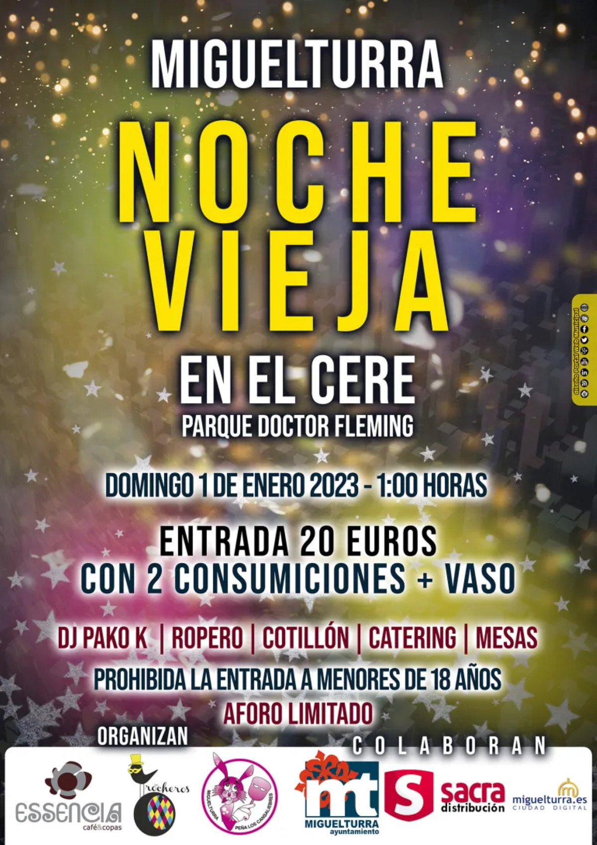 La «Nochevieja en el Cere» será la fiesta de fin de año a la 1 de la madrugada del 1 de enero de 2023 en Miguelturra
