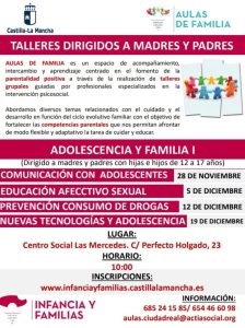 Aulas de familia con talleres dirigidos a madres y padres de hijos de 12 a 17 años se llevarán a cabo en Puertollano