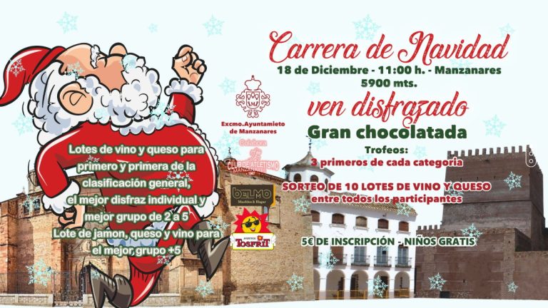 La tradicional Carrera de Navidad de Manzanares se celebra este domingo 18 de diciembre a las 11 horas para adultos y niños ¡lleva tu disfraz!