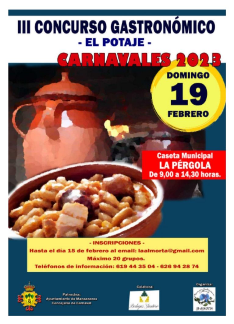 III Concurso Gastronómico -El Potaje- el 19 de febrero convocado por la Asociación “La Almorta” y el ayuntamiento de Manzanares