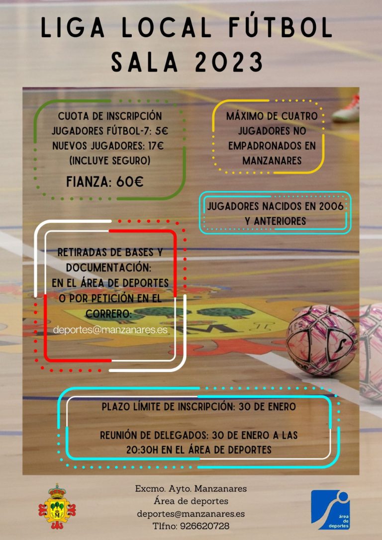 Abierto hasta el 30 de enero el plazo de inscripción de la liga local de fútbol sala de Manzanares pueden participar personas nacidas en 2006 y anteriores