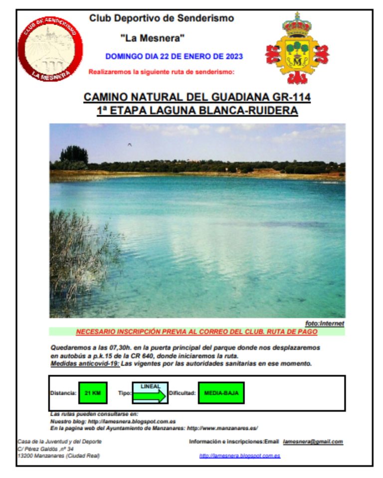 Ruta de senderismo Camino Natural del Guadiana GR-114 1ª. etapa Laguna Blanca-Ruidera el 22 de enero