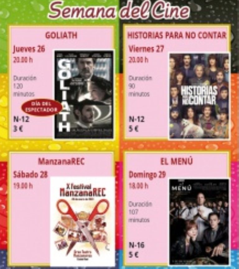 La Semana del Cine en Manzanares inicia el viernes con estupendas propuestas: ‘Goliath’, ‘Historias para no contar’ y ‘El menú’