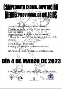 Campeonato Excma. Diputación Ajedrez Provincial de Colegios el 4 de marzo con el patrocinio de la Diputación de Cuenca