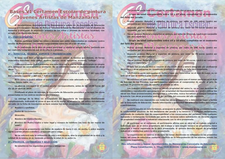 VI certamen de pintura escolar ‘Jóvenes artistas de Manzanares’ plazo para entregar las propuestas abierto hasta el 10 de abril