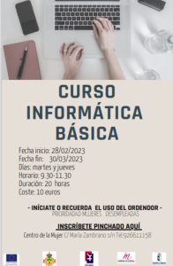 Curso de Informática Básica del 28 de febrero al 30 de marzo en el Centro de la Mujer de Manzanares