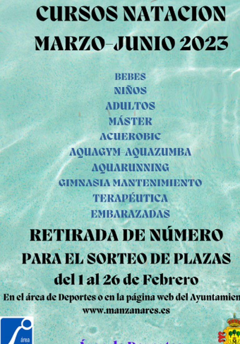 Inscripciones cursos de natación de marzo a junio del 2023 del 1 al 26 de febrero en Manzanares