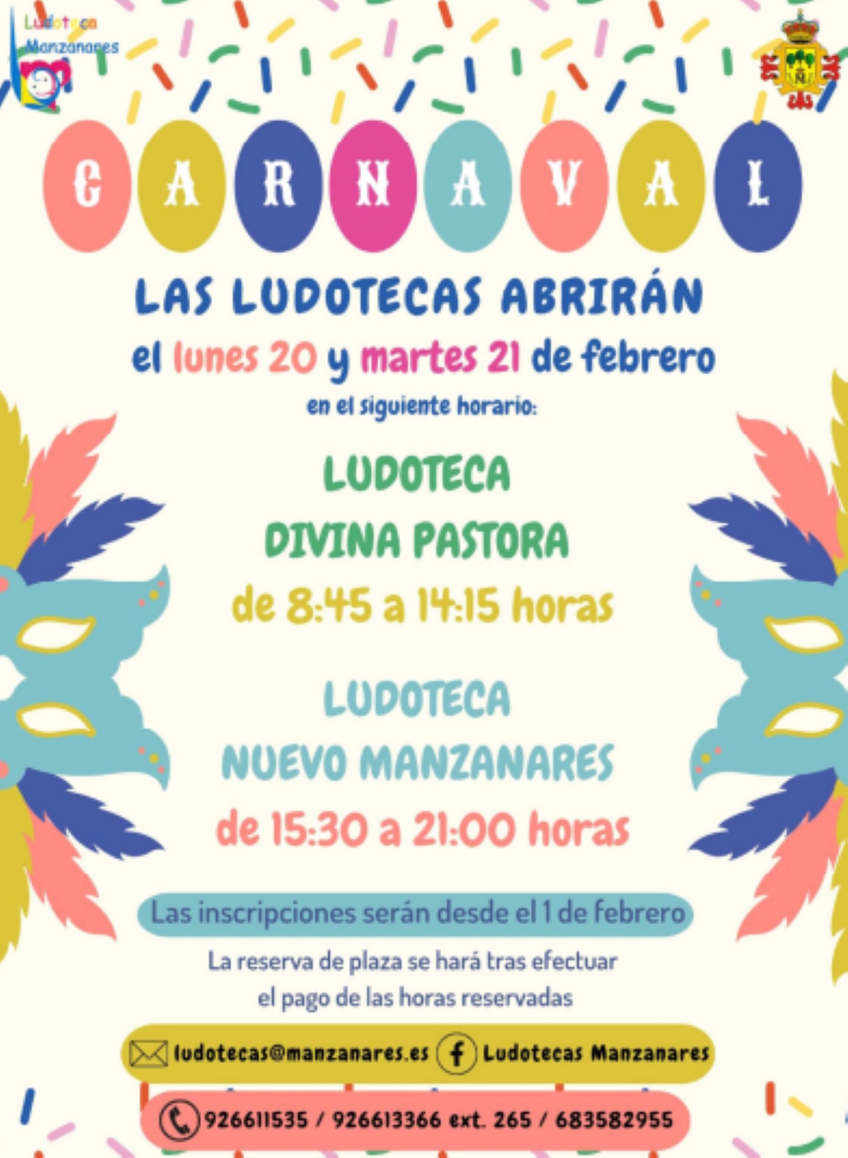 Las ludotecas de Manzanares abrirán durante el Carnaval y las inscripciones están abiertas desde el 1 de febrero