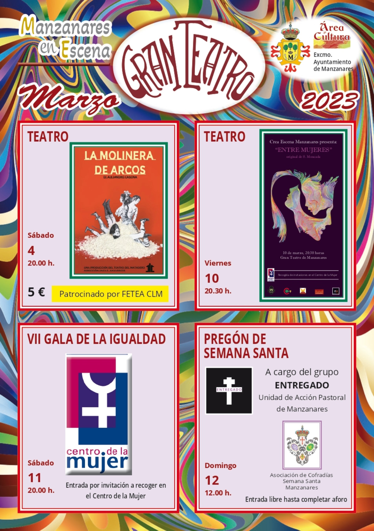 Actividades culturales programadas para marzo en Manzanares conmemorarán el 8M e incluyen el pregón de la Semana Santa 2023