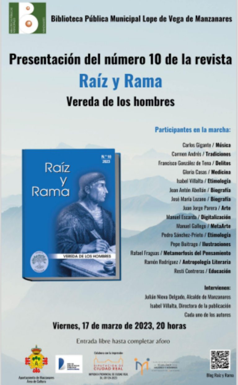 Presentación del #10 de la revista Raíz y Rama el 17 de marzo en la Biblioteca Municipal Lope de Vega de Manzanares