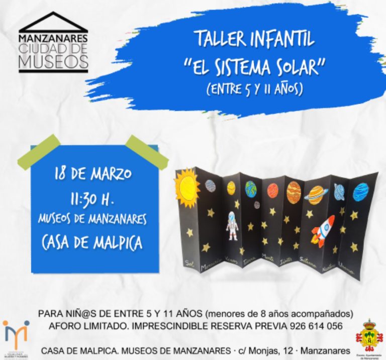 Taller infantil “El Sistema Solar” para niños de 5 y 11 años y menores de 8 con compañía en Manzanares el 18 de marzo