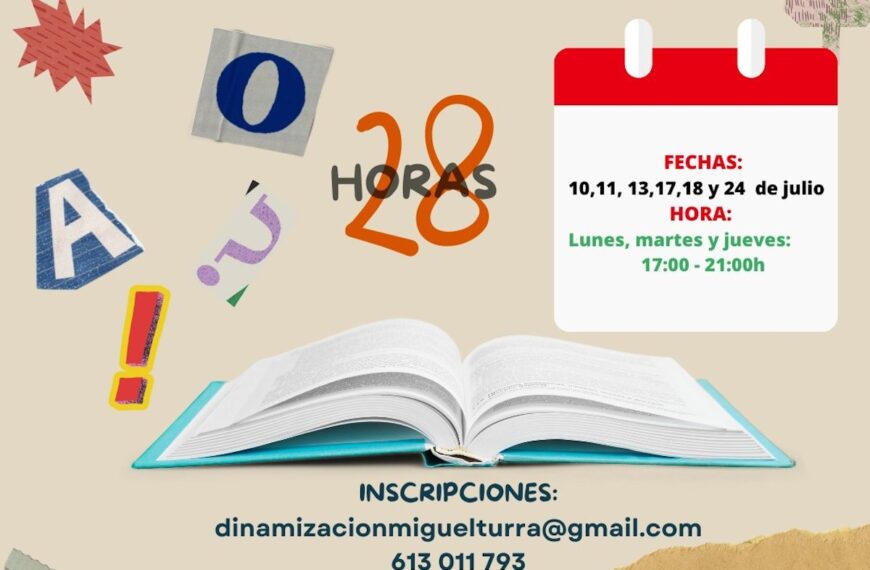 Curso creación de talleres 10, 11, 13, 17, 18 y 24 de julio en horario de 17 a 21 horas en Miguelturra