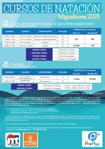 Inscripción a los cursos de natación verano 2023: niveles de iniciación, perfeccionamiento, adultos y pre-natación en Miguelturra