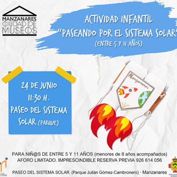 Paseando por el Sistema Solar para niños entre 5 y 11 años el 24 de junio en el Parque Julián Gómez-Cambronero de Manzanares